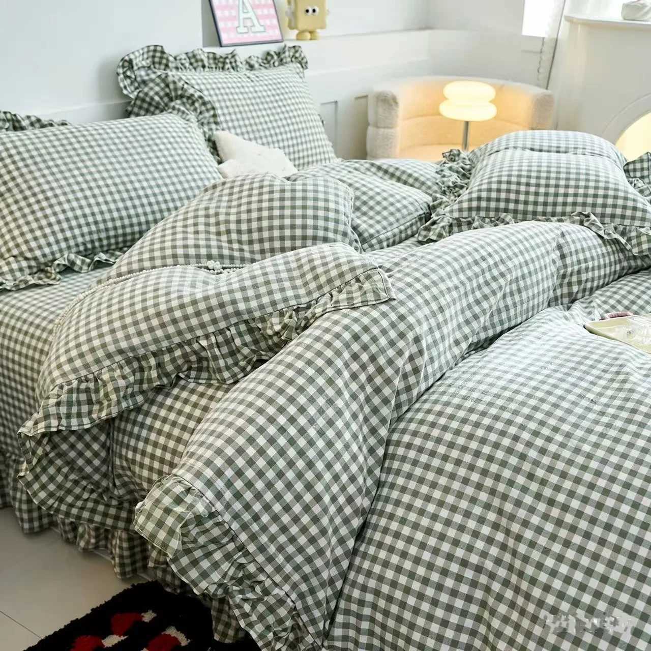 3 Piece camel color plaid duvet cover Set comfortable Bedding Set Bedspread for All Season H260327