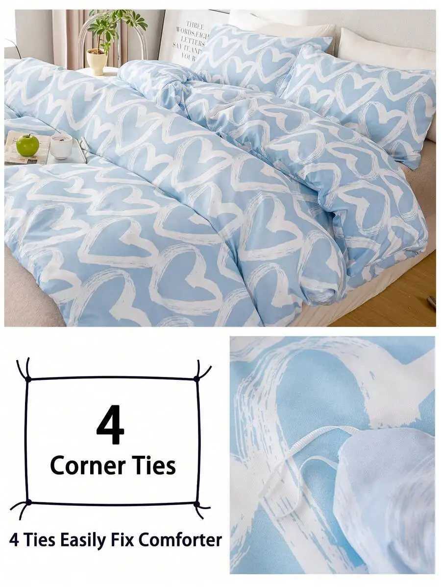 3-Piece Heart Pattern Duvet Cover Set with 2 Pillow Shams Soft Breathable Fabric H260327