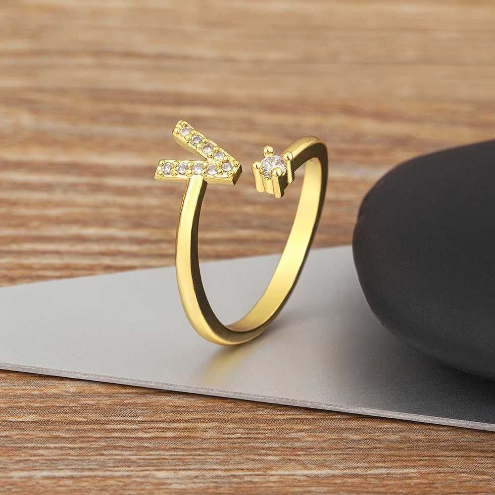 Nidin New Fashion A-Z Letters Pave Shiny Crystal Zircon Open Rings Adjustable Initials Alphabet Girls Boys Finger Jewelry Gifts H260327
