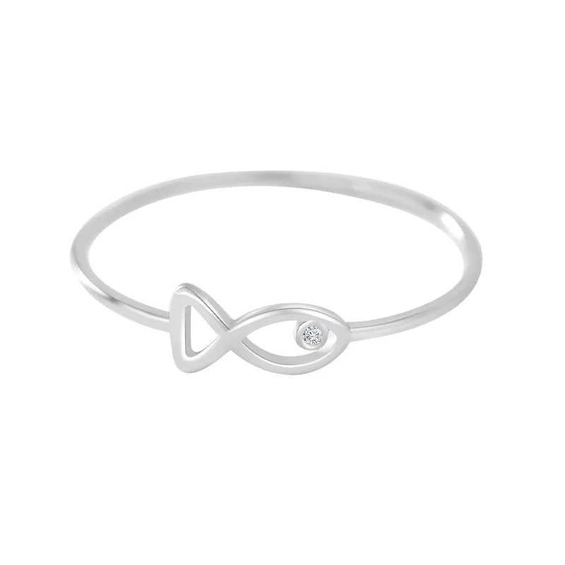 100 925 Sterling Silver Hollow Fish Rings For Women Simple Fashion Mini Crystal Stone Fine Jewelry Female Finger Accessories H260327