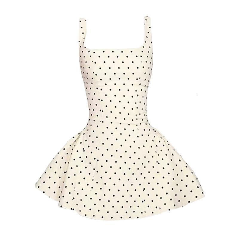 Womens Casual Dresses Sleeveless Designer dresses for women summer dress Retro Polka Dot Vest Dress Ruched Waist Slimming Short Dress Lady Elegant Dre