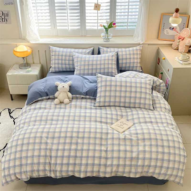 Modern Minimalist Plaid Duvet Cover 220x240 Soft Breathable All Season Queen Comforter Cover Single Piece Striped Quilt Covers H260327