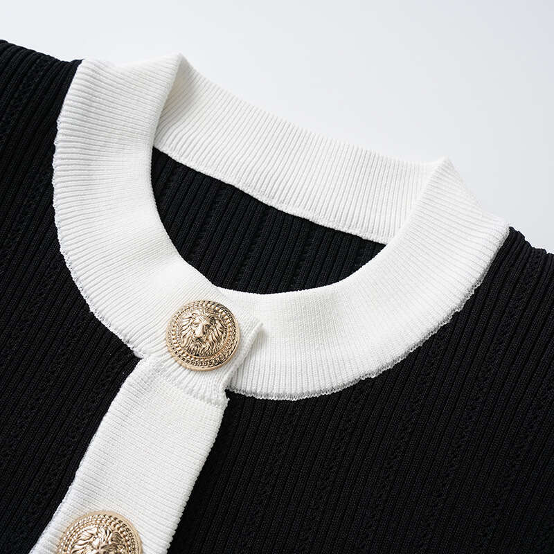 2026 early spring new designer elegant round neck CC contrasting hem lace c1 trimmed slim knit cardigan top