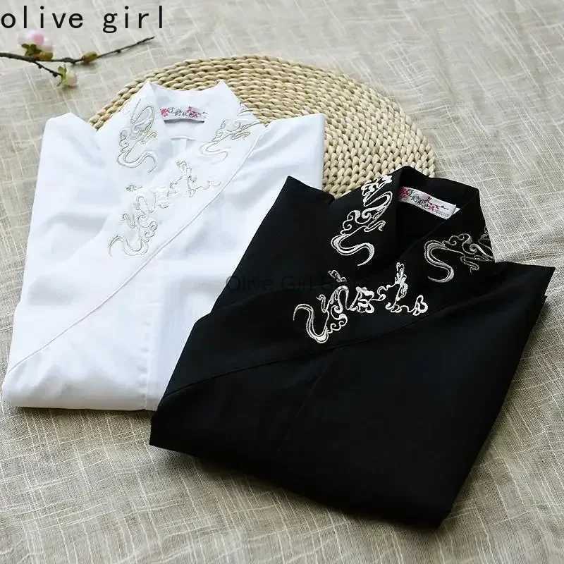 Oversized Traditional Chinese Hanfu Top Plus Size Daily Female Cross Collar Embroidery for Spring and Summer Clothing C260326