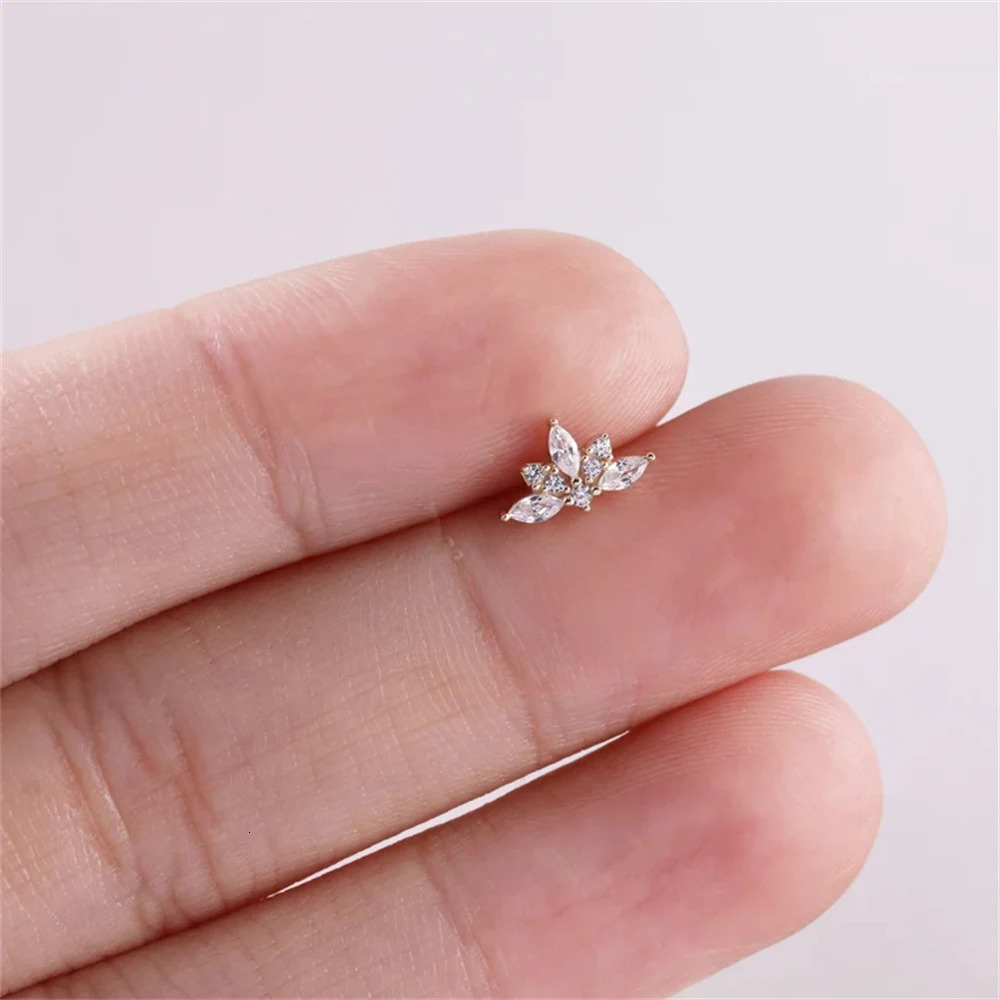 Aide 925 Sterling Silver Ear Hollow Lotus Earrings CZ Paved Top Threaded Labret Ear Stud Tragus Lip Ring Body Piercing Jewelry 260326