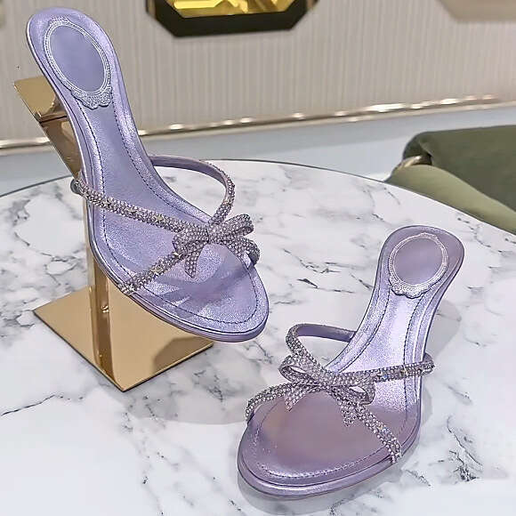 2026 New Rhinestone Bowknot Slippers with Small Heel, Thin Strap, Star Design, Simple Slip-On Fashion Women's Shoes 791a b4e