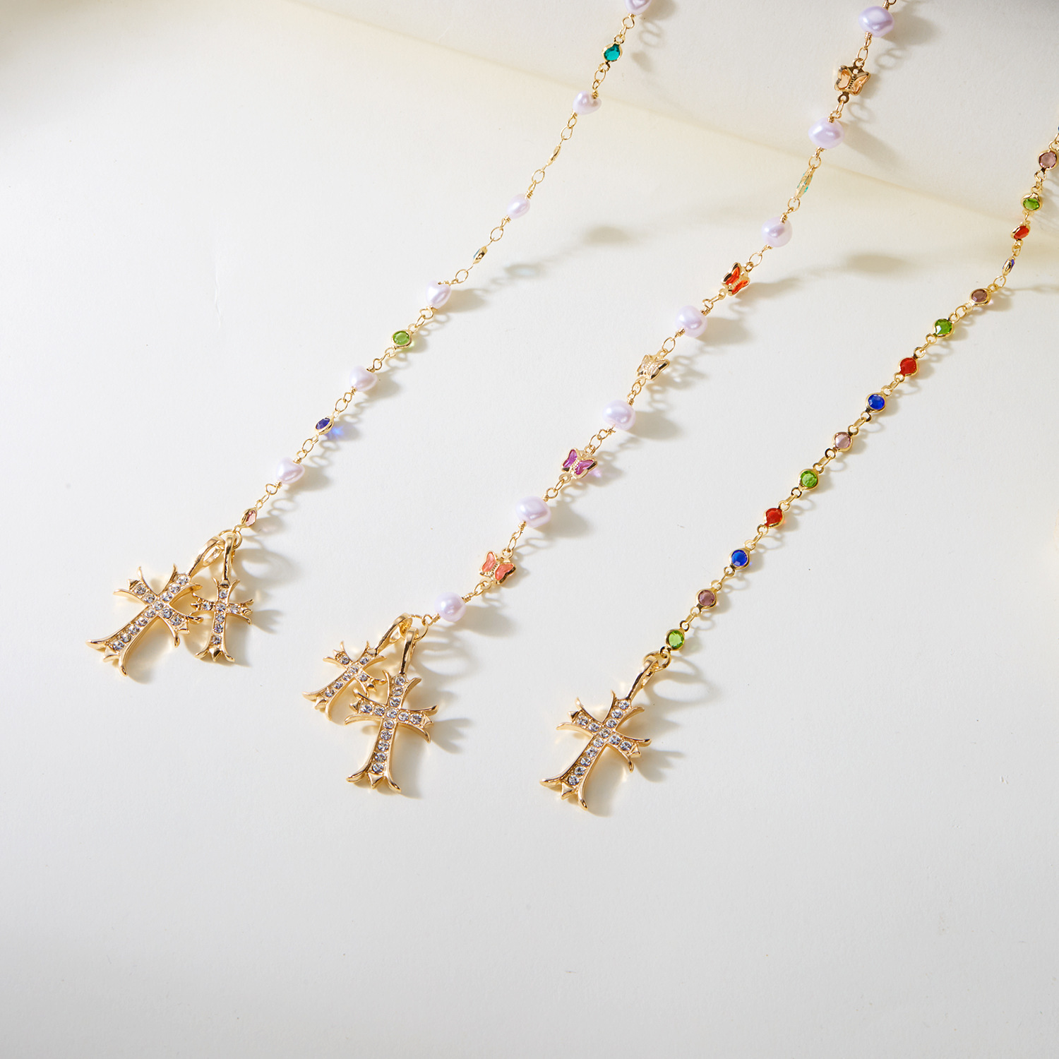 Necklace Womens Designer Jewellery Cross Pendant Y-Chain Gold Plated Long Tassel Sweater Chain Titanium Steel Charm Gift Anniversary Holiday daily out