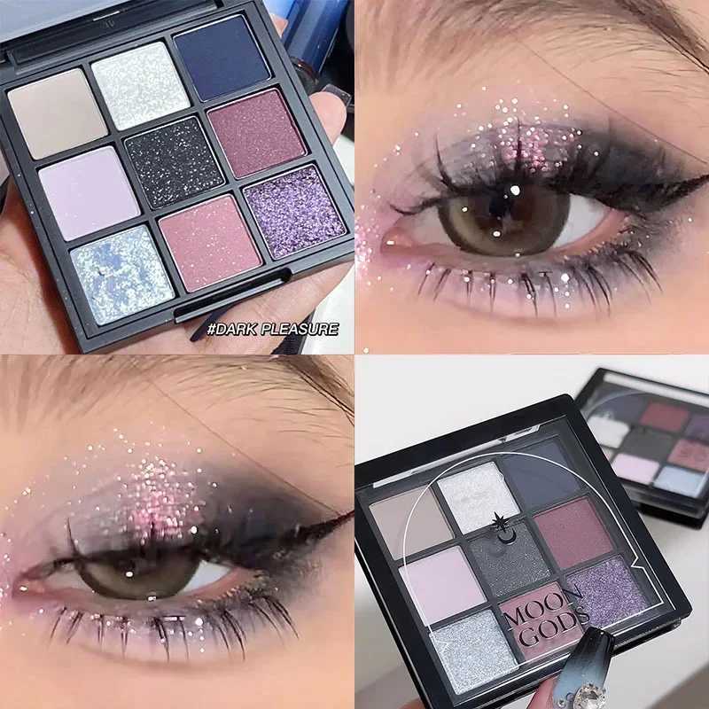 9 Colors Dark Punk Smoked Eyeshadow Palette Black Purple Pearl Matte Brightening Lying Silkworm Fine Shimmer Earth Color Makeup H260327