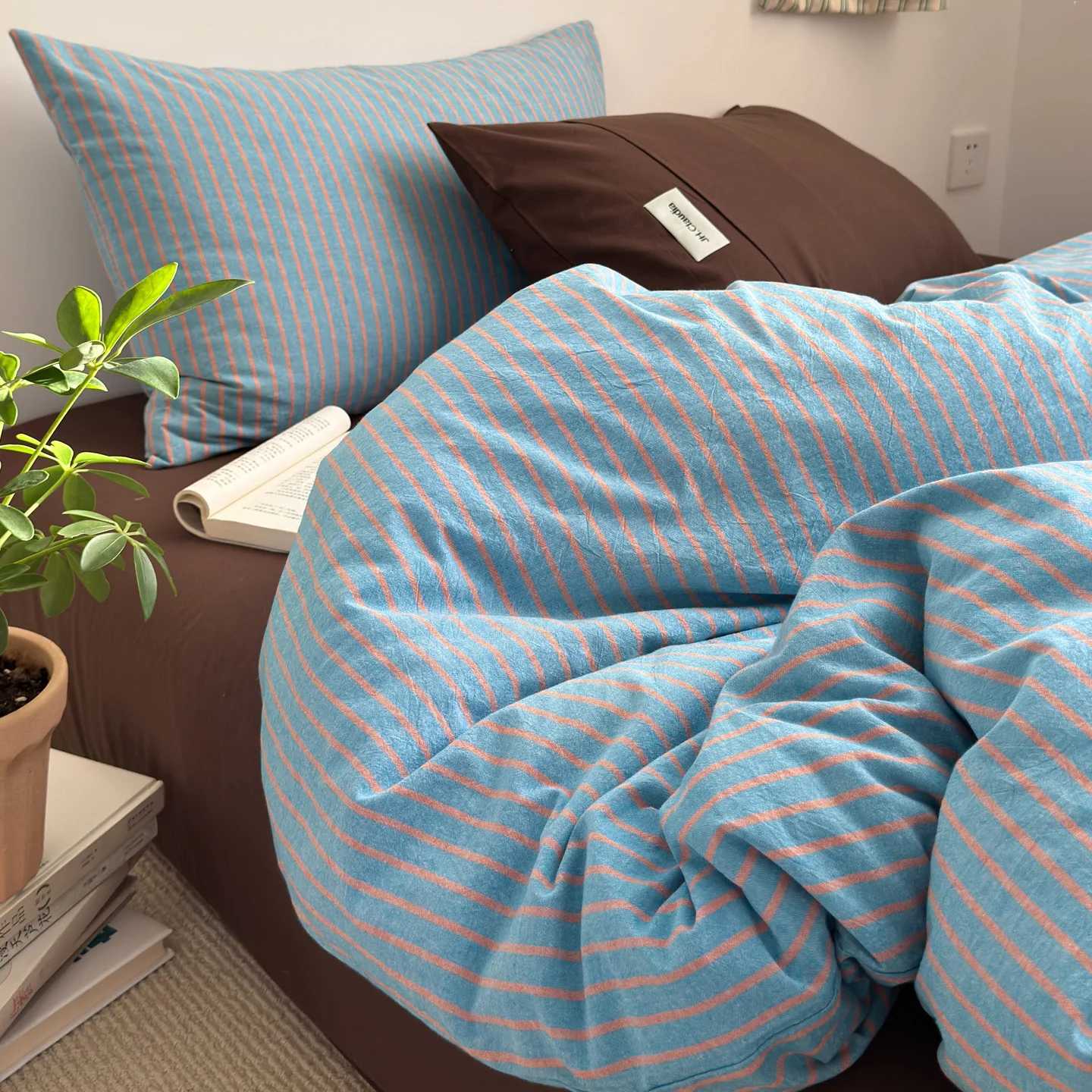 Simple Style Bedding Set Nordic Striped Duvet Cover Set 100 Cotton Flat Sheet Single Twin Size Double Bed Sheet Set For Bedroom H260327