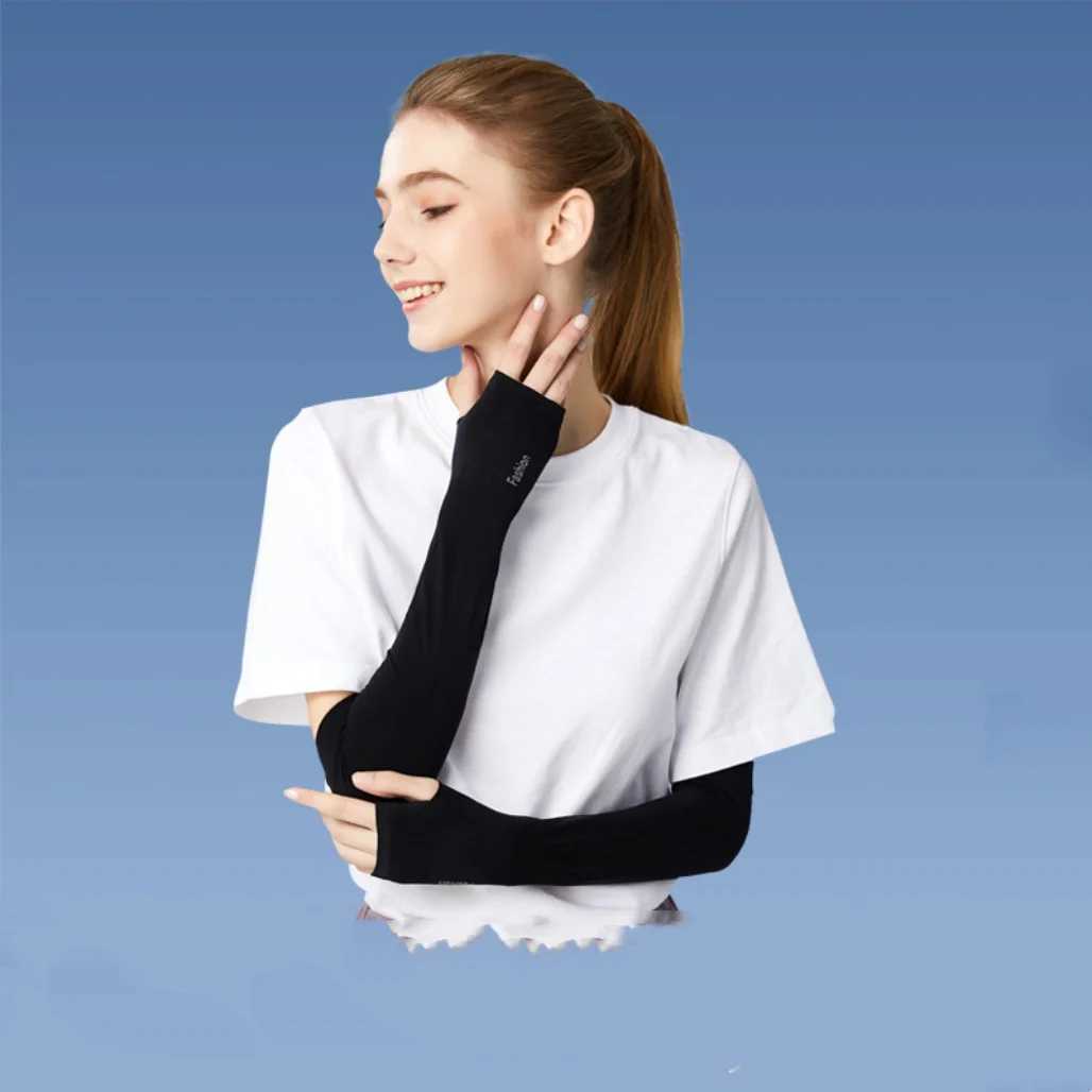 Black Fingerless Ice Silk Sun Protection Arm Sleeves Unisex Summer Cycling Outdoor Sports Arm Cover Sunscreen Breathable Thin St D260326