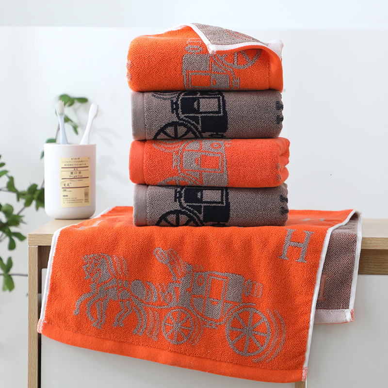 Towel New Vintage Car Cartoon Pattern Alphabet Print Orange Cotton Soft Absorbent Household Face Towel
