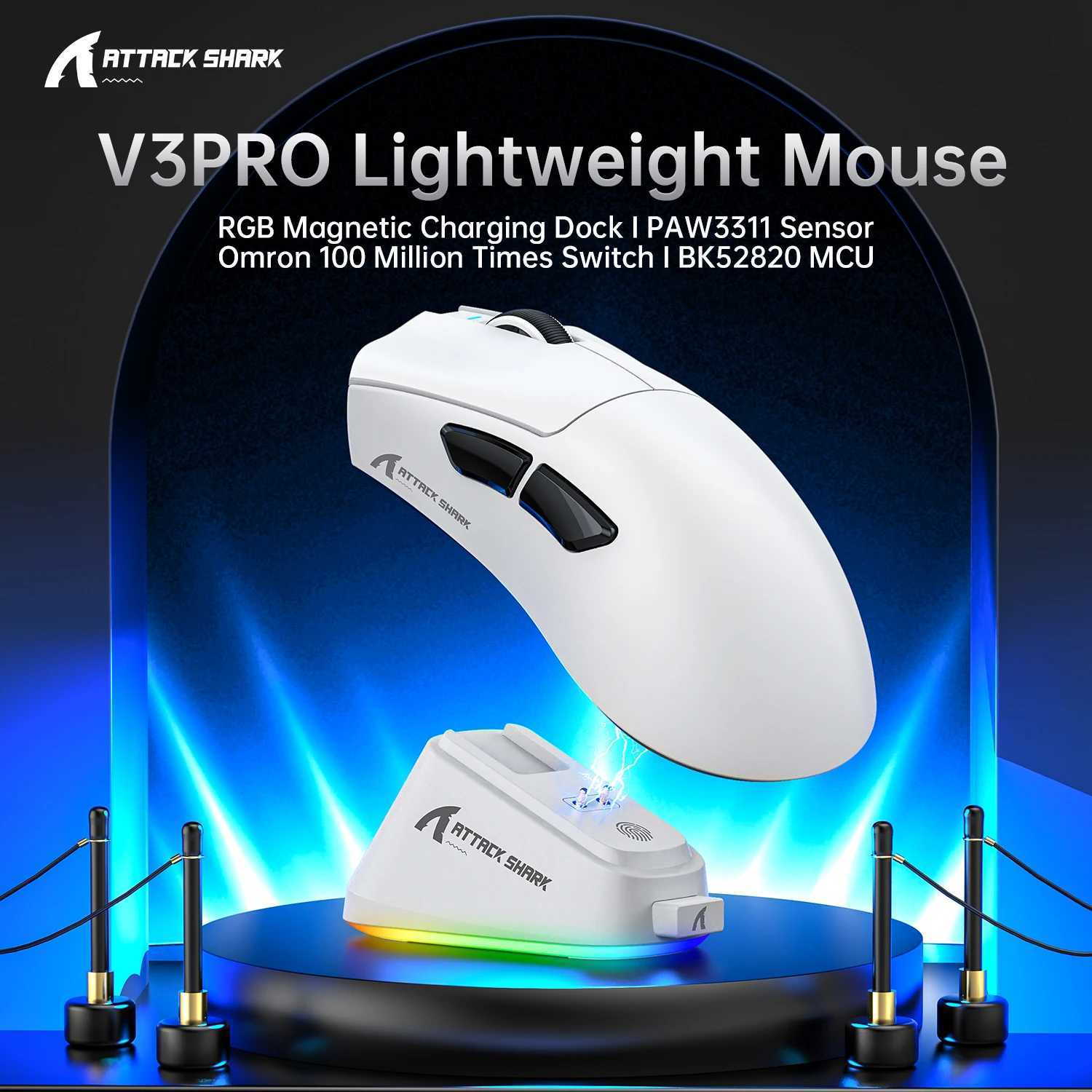 ATTACK SHARK V3 Pro Wireless Mouse 65g PAW3311 25K DPI 1000Hz Tri-Mode BT 24G Wired RGB Charging Dock Gaming Mouse for PC Mac D260327