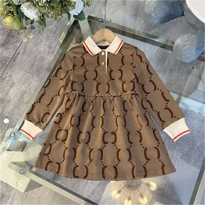 Baby Girl dress Spring Summer Children's jacquard short sleeve dress lapel girl skirt Children's party dress clothing size 90cm-160cm AA7