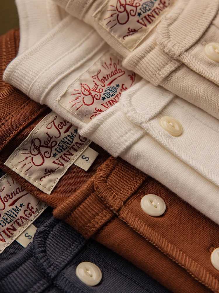 Red Tornado Short Sleeve Henley T-Shirt Heavyweight Cotton Men Every Day Tee Amekaji C260326