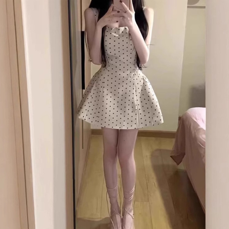 Womens Casual Dresses Sleeveless Designer dresses for women summer dress Retro Polka Dot Vest Dress Ruched Waist Slimming Short Dress Lady Elegant Dre