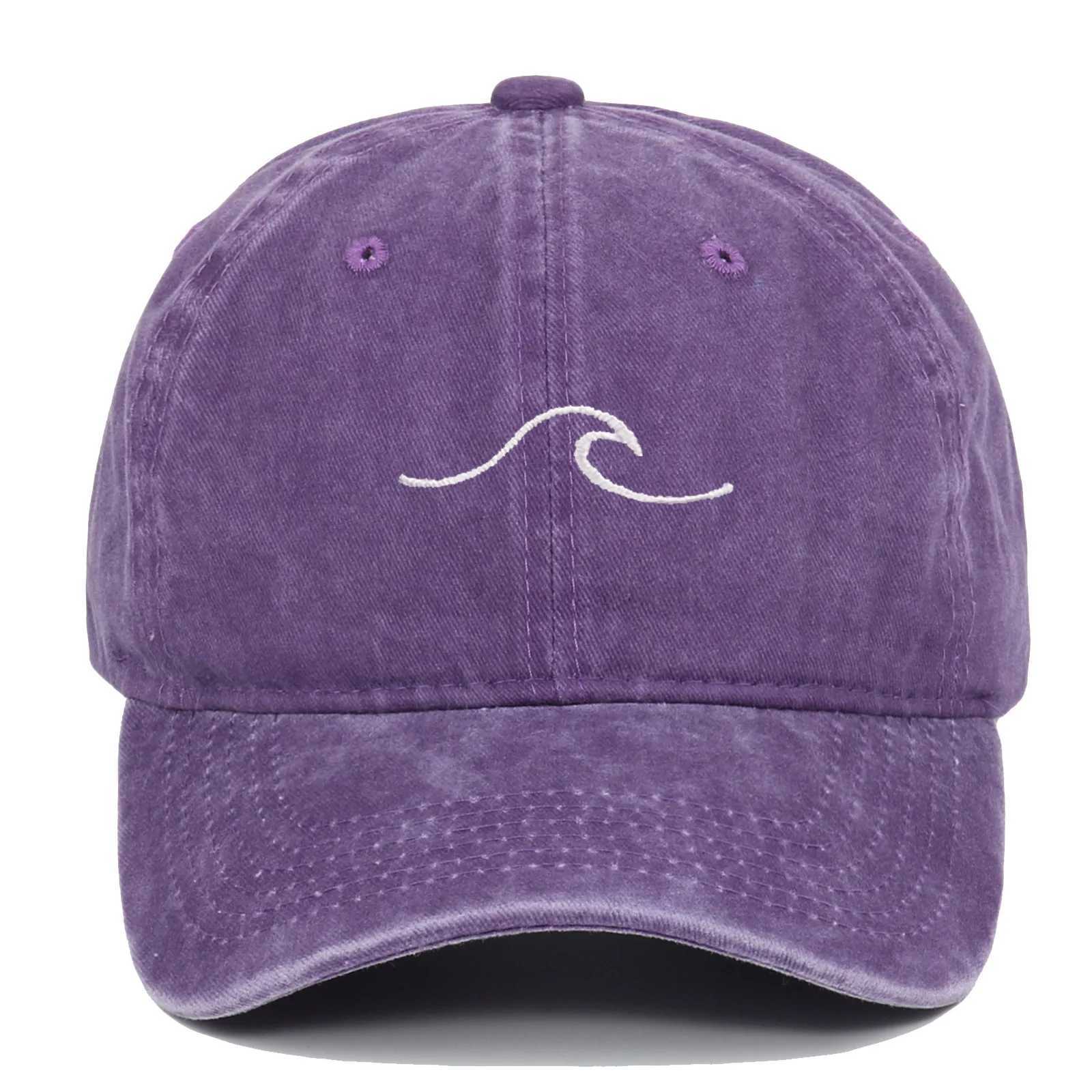 Wave pattern embroidered baseball solid color washed retro hat mens and womens hip-hop sun hat travel M260327