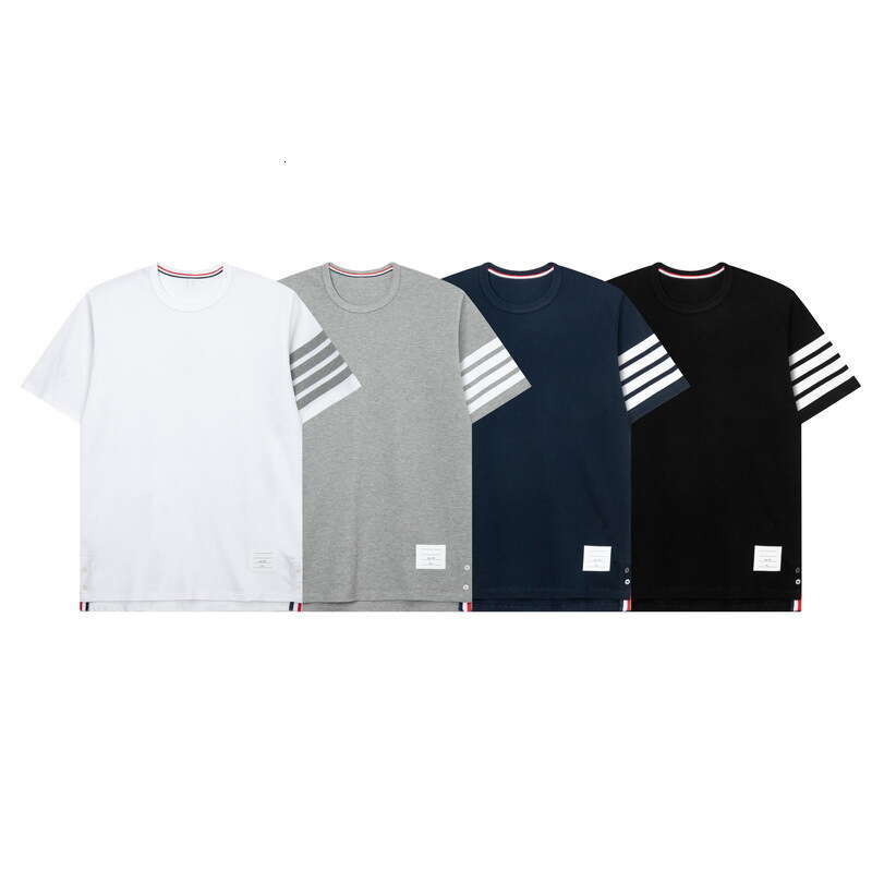 In-stock tb jl pure cotton heavyweight T-shirt, casual versatile short-sleeve round-neck double pique pattern unisex four-stripe T-shirt