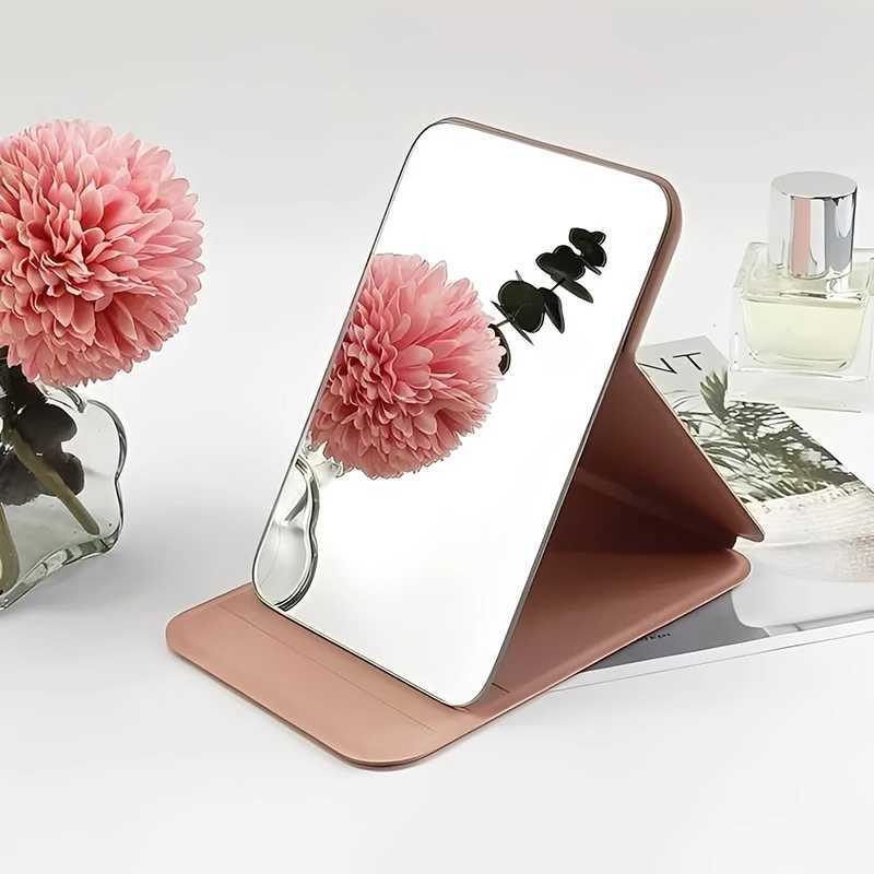 PU Leather Solid Color Foldable Makeup Mirror Simple Portable Handheld Desktop Dual-Use Student Cute Pocket Mirror H260327