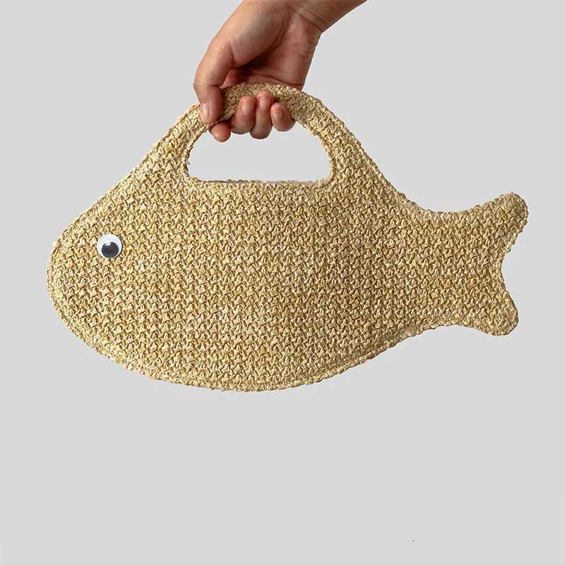 Beach Woven Bags For Women Cute Little Fish Beach Vacation Stylish Woven Bag Coin Purse Evening Woven Handbag C260327