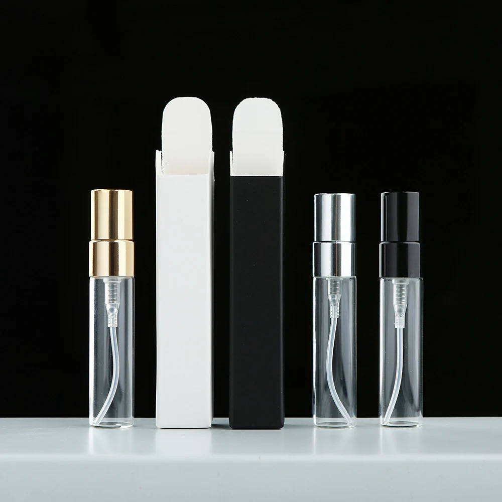 20/30 PCS/lot 5ml transparent glass perfume spray bottles with aluminum nozzles for dispensing Washable refillable with boxes 260318