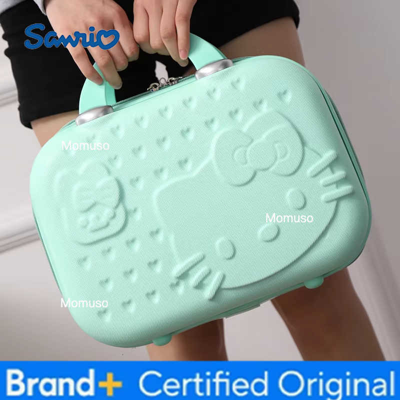 Sanrio 4 Inch Anime Hello Kitty Cartoon Wedding Lage Suitcase Makeup Case Womens Cact Eup Box Portable Travel Bag Handheld Box H260327