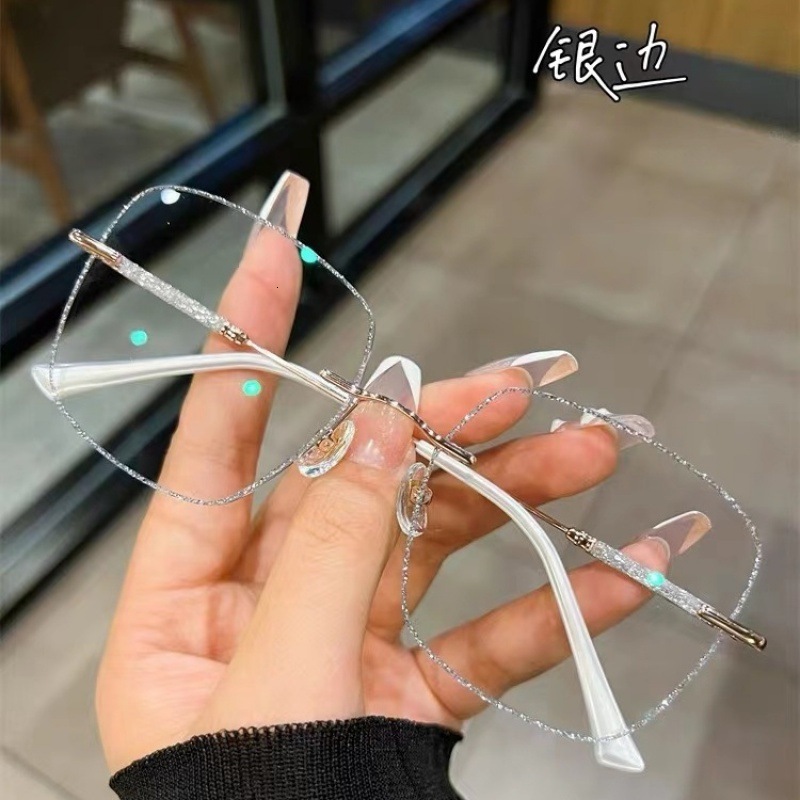 Luxury Brand Designer Sunglasses Tiktok Hot-Selling Glitter Edge-Cut Gl For Women Fashionable Diamond-Studded Non-Prescription Gl Blue Light Blocking 