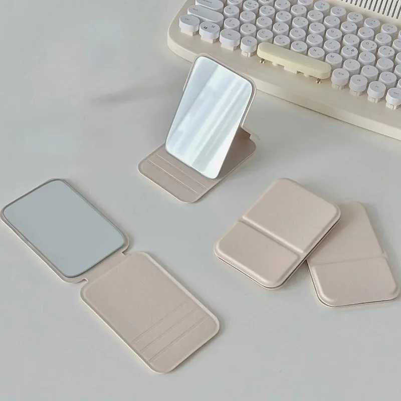 Desktop Makeup Mirror Solid Color PU Leather Simple Portable Handheld Makeup Mirror Foldable Student Compact Cute Pocket Mirror H260327