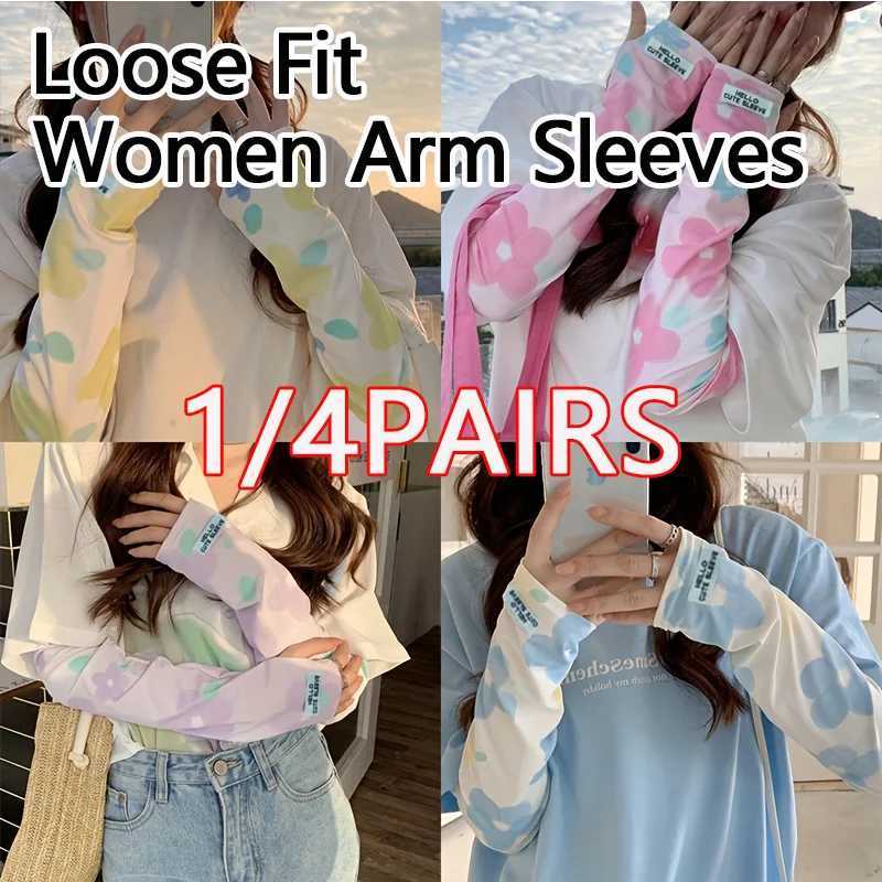 1/4Pairs Women Ice Silk Sleeves Breathable Loose Fit Sun-Proof Cooling Travel Arm Covers Summer Flower Outdoor Sport Sleeves D260326