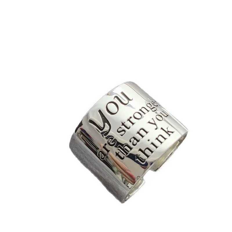 925 Sterling Silver Geometry Wide Edge Letter Hip-hop Adjustable Opening Rings for Women Fine Jewelry Minimalist Accessories H260327