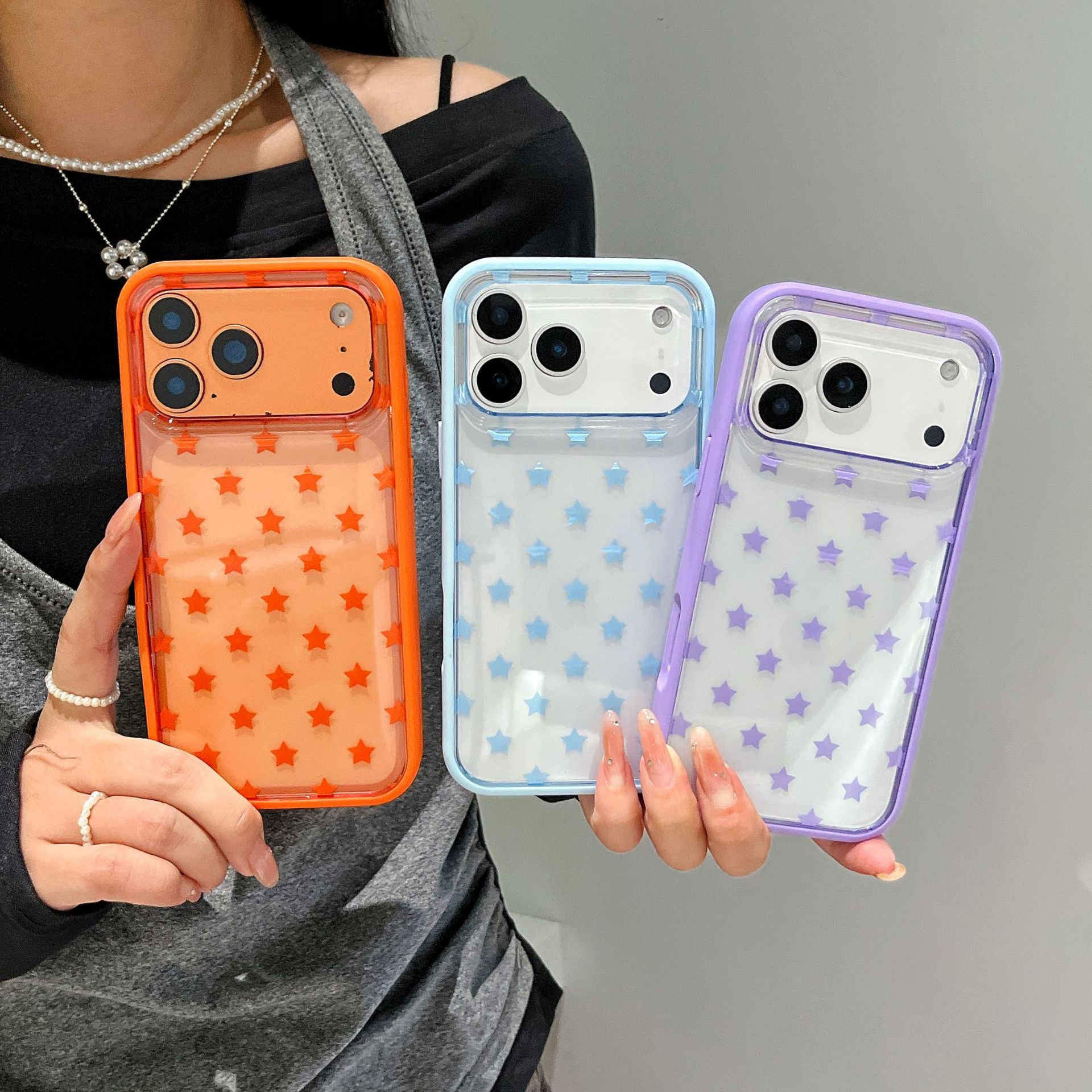 Dreamy Simple Colorful Stars Orange Couple Case for iPhone