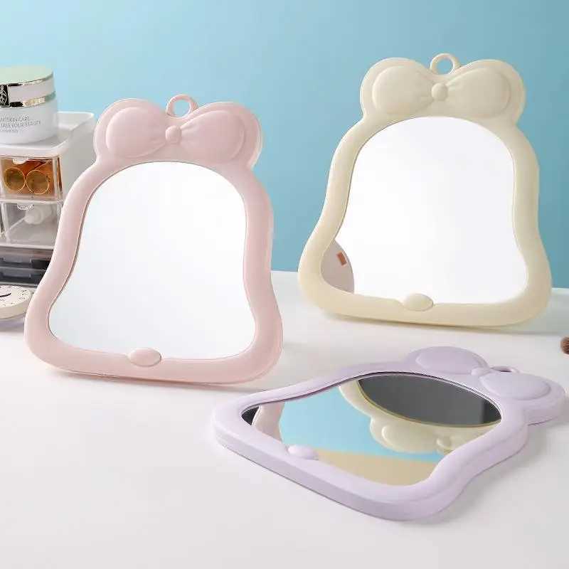 1 Pcs Bow Desktop Makeup Mirror Solid Color Simple Portable Handheld Makeup Mirror Foldable Student Compact Cute Pocket Mirror H260327