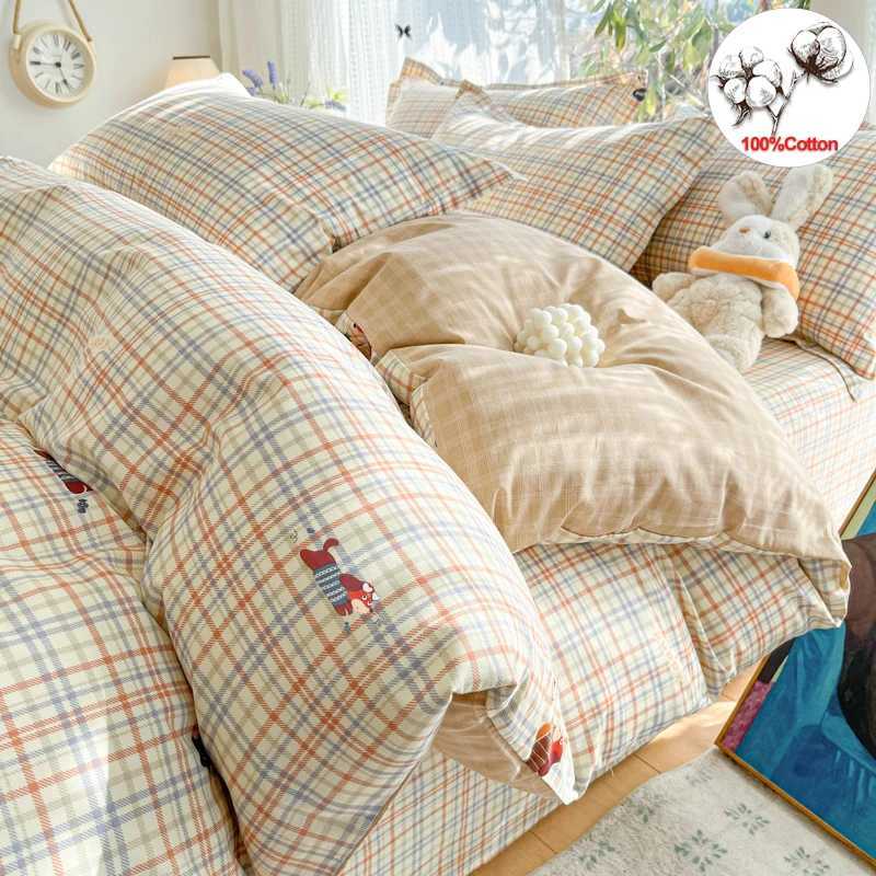100 Cotton Duvet Cover Set Bedding Set Striped Cute Dog Design Duvet Cover Pillowsham Comfort Breathable Fade Resistant H260327