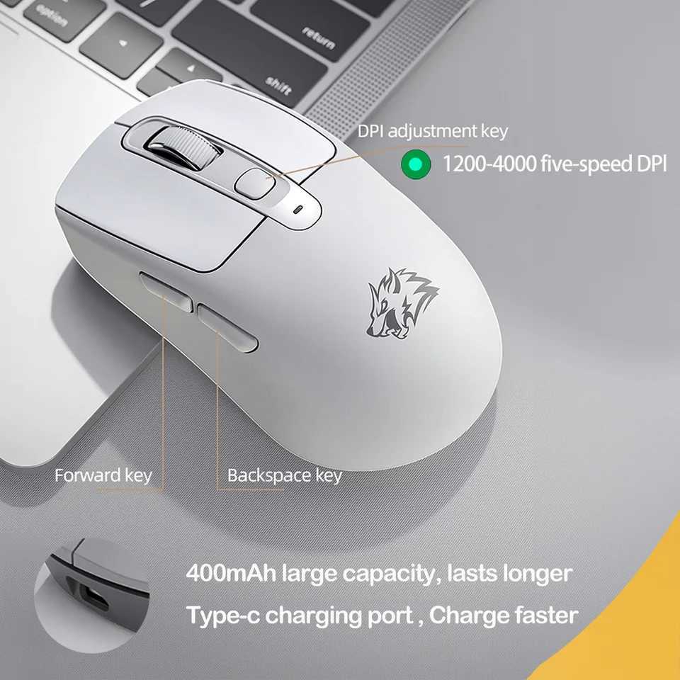 FREEWOLF A3 Wireless Silent Mouse Bluetooth Dual Mode 4000DPI Type-C Charging Ergonomic ABS Skin Battery Indicator D260327