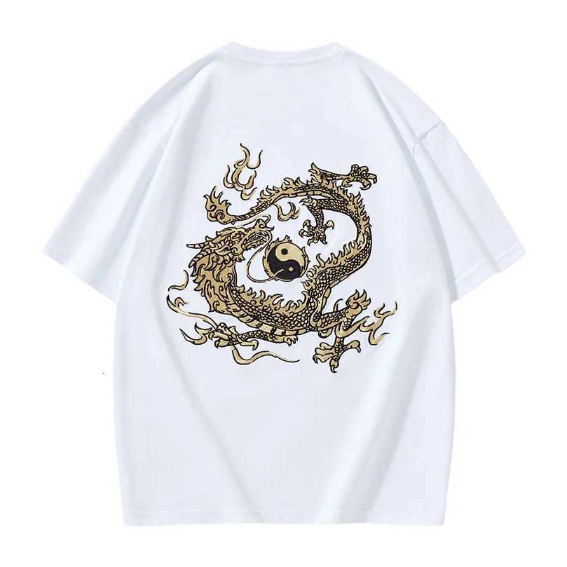 New Short-Sleeve T-Shirt For Men Dragon Embroidery Cotton Crew Neck Loose Oversized Casual Trendy Brandcouple Shirt D049 C260326