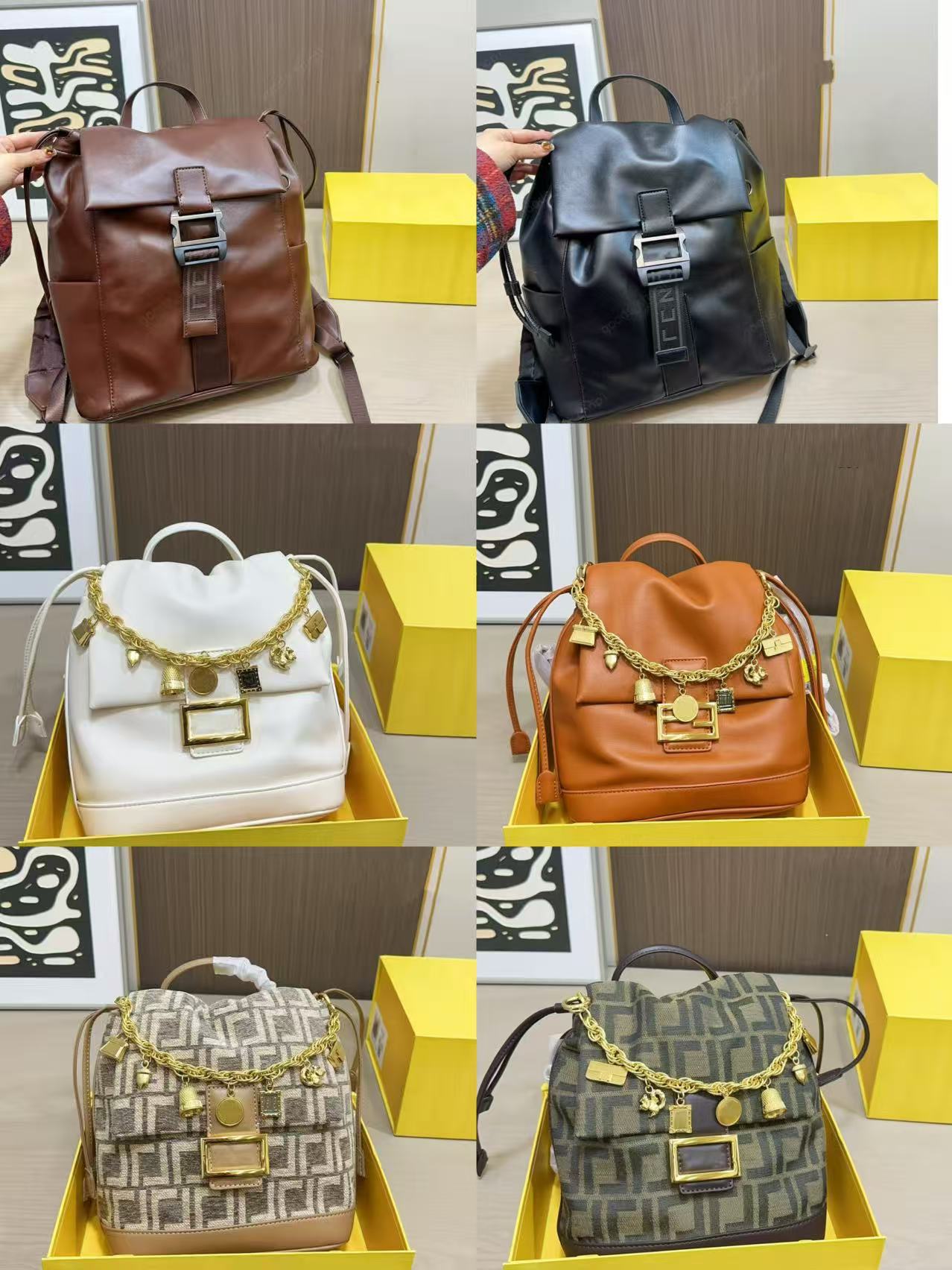The Designer FF Baguette Backpack made of suede material with leather design It features a retro adjustable shoulder strap daily versatile items luxury bag