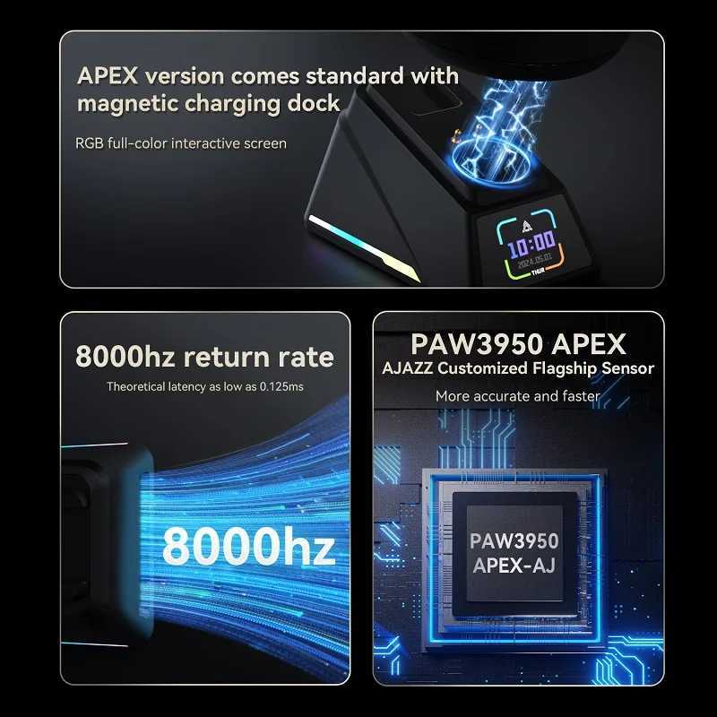 Ajazz AJ179 Apex PAW3950 Wireless Gaming Mouse with RGB Charging Dock Computer Macro Mouse GamerLightweight Ergonomic PC Mice D260327