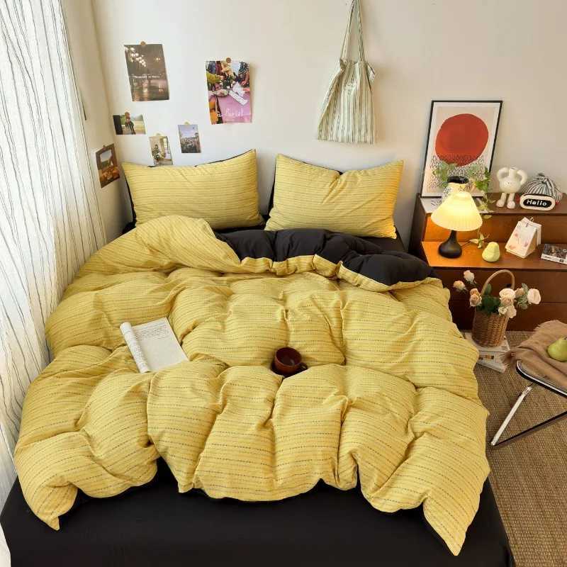 New plaid printing retro cloud double-layer yarn four-piece set bedding student dormitory single 3-piece set H260327