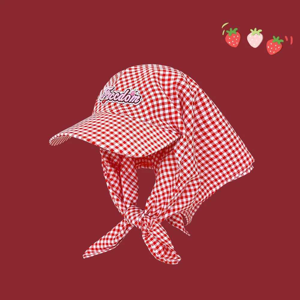 Colorful Appliqud Checkered Headscarf Hat for Beach and Sand Covering Hat Cute and Versatile Checkered Baseball M260327