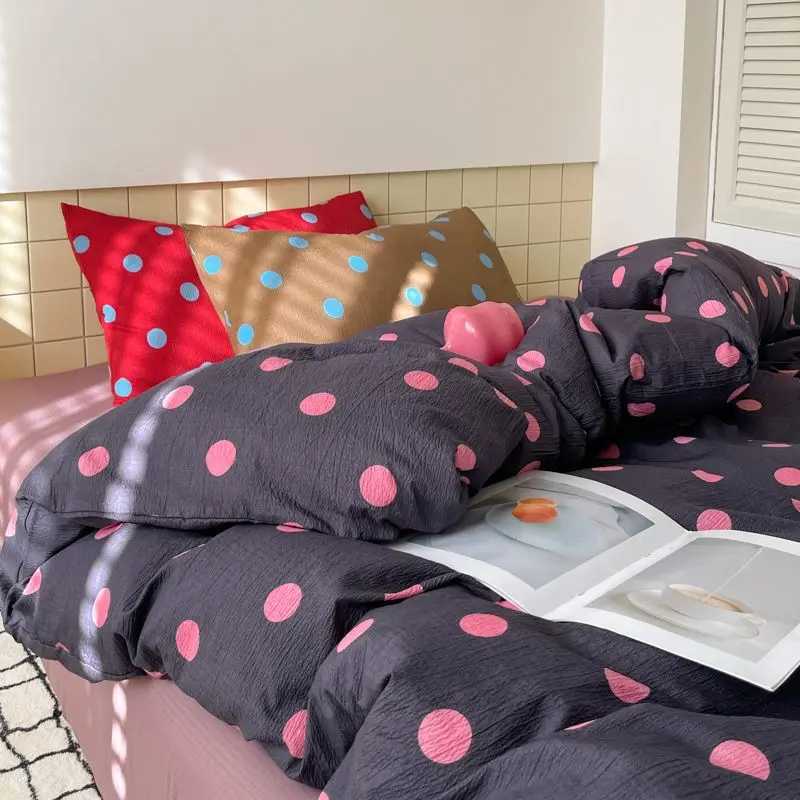 Polka Dot Bedding Set Blue Red Dots With Pillowcases Fitted Sheet For Teen Girls Women Cozy Bedroom Decor Full Queen Size H260327