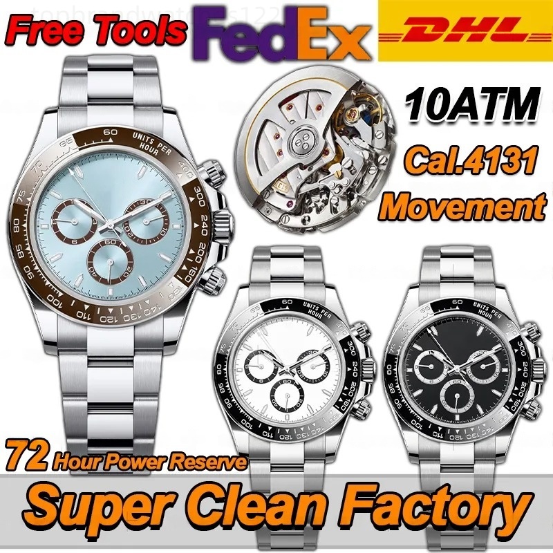 Mens Watches Men Designer Watches Top Quality Luxury Super Clean Factory Watch 40MM Automatic Chronograph Cal4131 Movement Sapphire Diving 100M Watches With box
