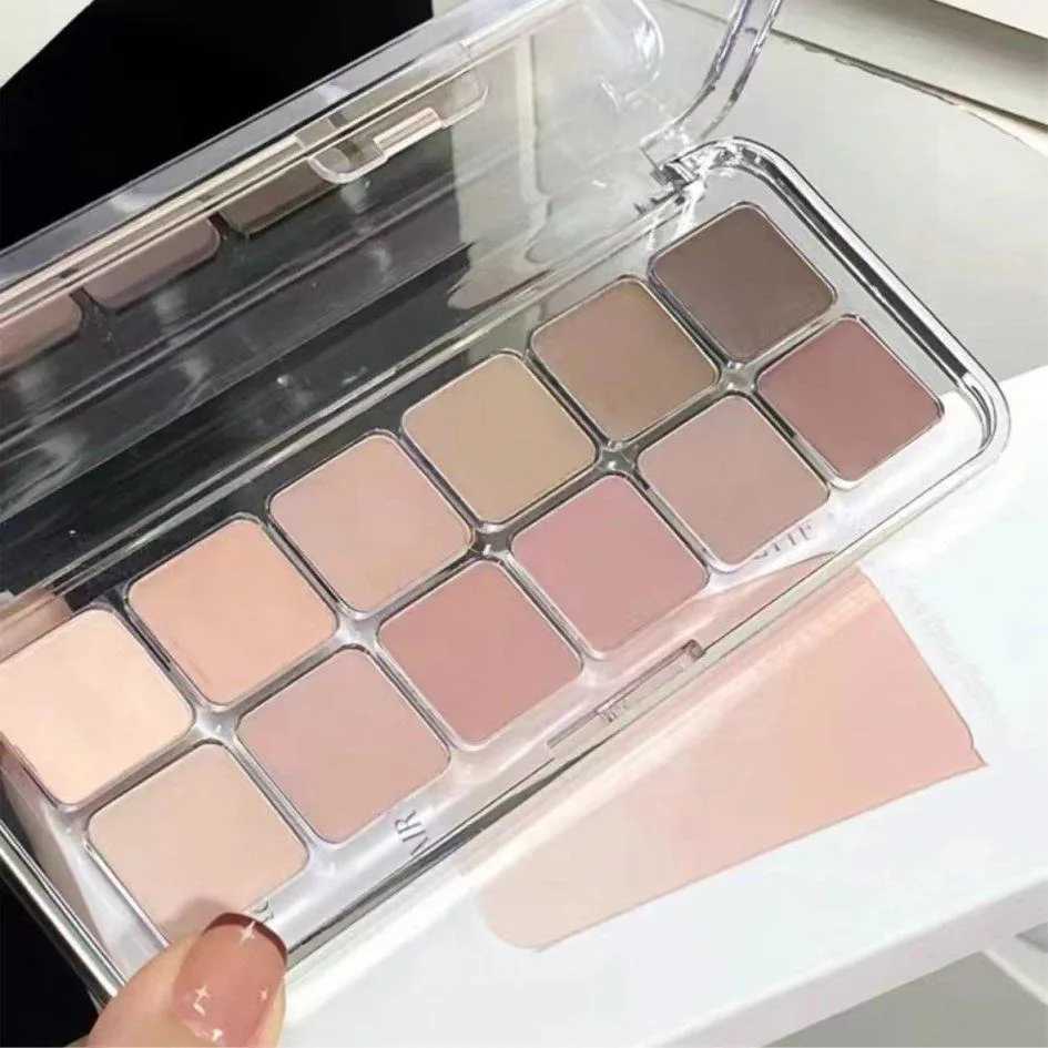 12-color eyeshadow palette with earth-toned shimmer and matte finish suitable for daily use H260327