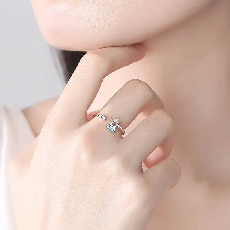 New Fashion Creative Shell Starfish Zircon 925 Sterling Silver Jewelry Temperament Fairy Personality Sweet Opening Rings TYB083 H260327