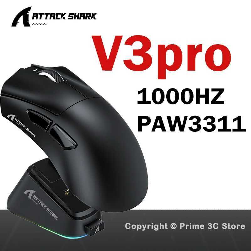 ATTACK SHARK V3 Pro Wireless Mouse 65g PAW3311 25K DPI 1000Hz Tri-Mode BT 24G Wired RGB Charging Dock Gaming Mouse for PC Mac D260327