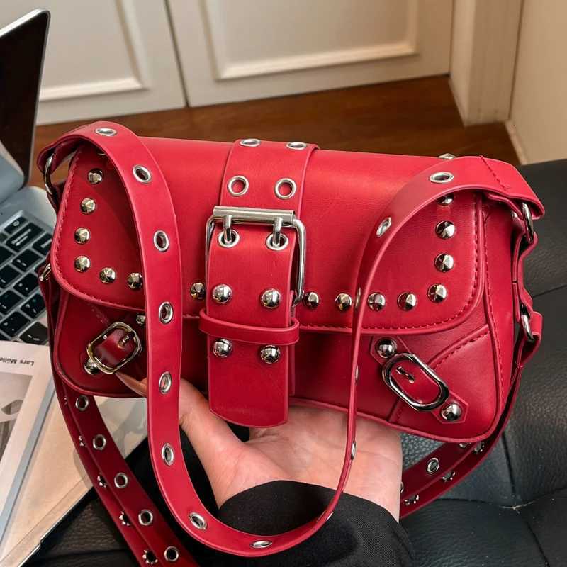 SHELKSBAG Y2k Rivet Design Shoulder Bags for Women Hot Cool Girls PU Leather Underarm Bag Vintage Female Phone Handbags Purse C260327