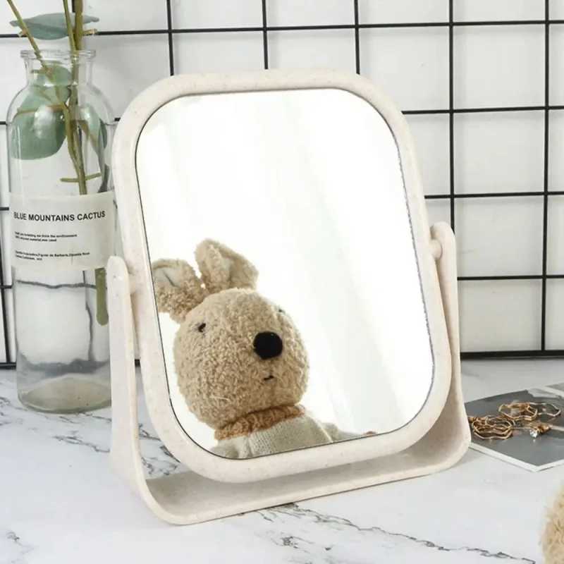 Foldable 360 Rotating Home Makeup Mirror - Double Sided Princess Mirror Portable With Stand Square Round Desktop Mirror H260327