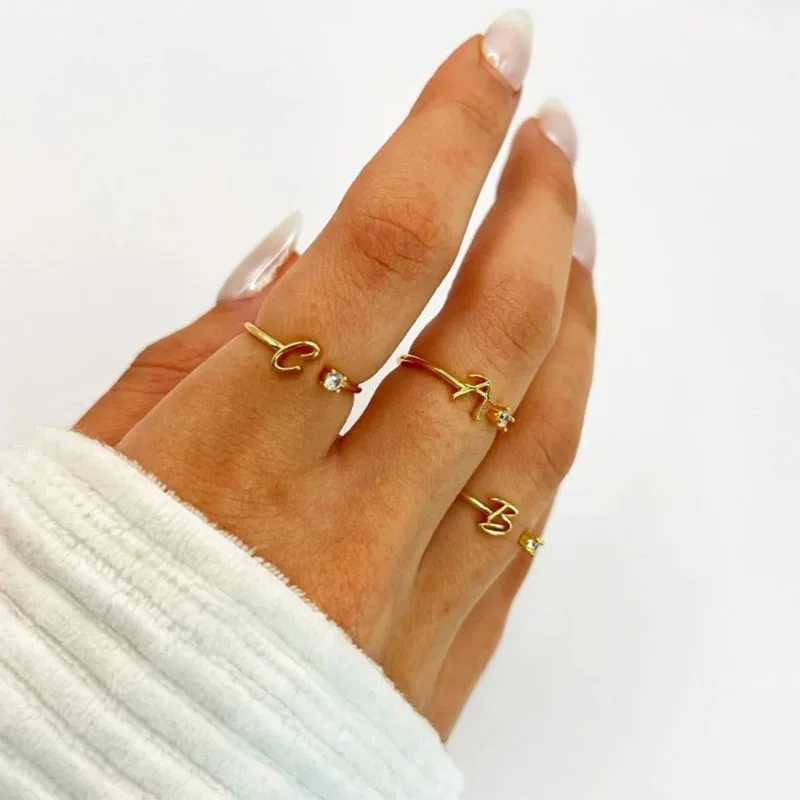 Tiny Initial Letter Rings For Women Stainless Steel A-Z Letters Adjustable Ring Female Christmas Aesthetic Jewelry bijoux femme H260327