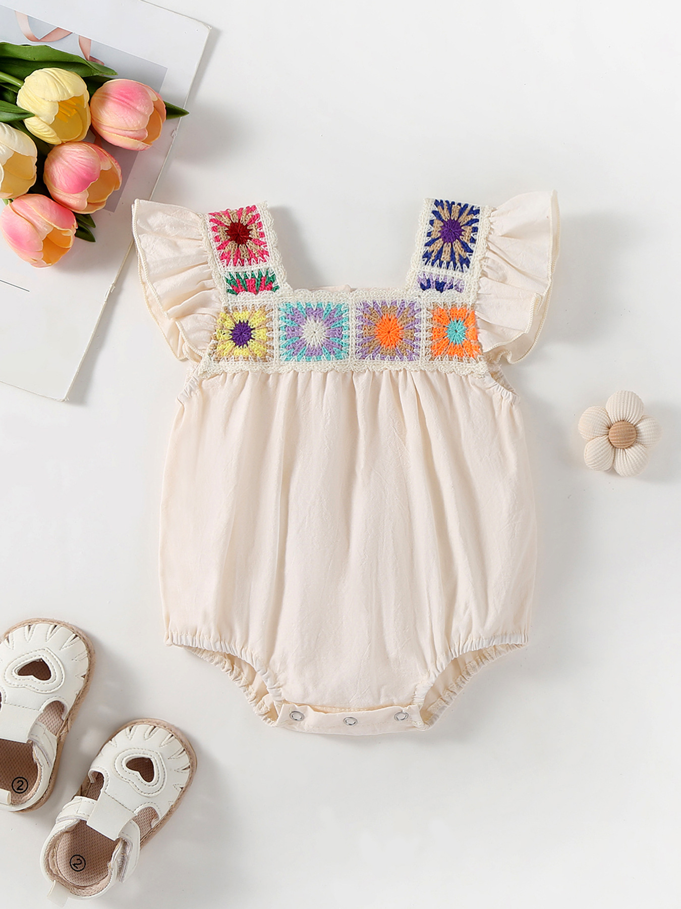 Cute baby girl pendant jumpsuit 3-24 months cute sleeveless floral jumpsuit summer new childrens casual clothing Z250331