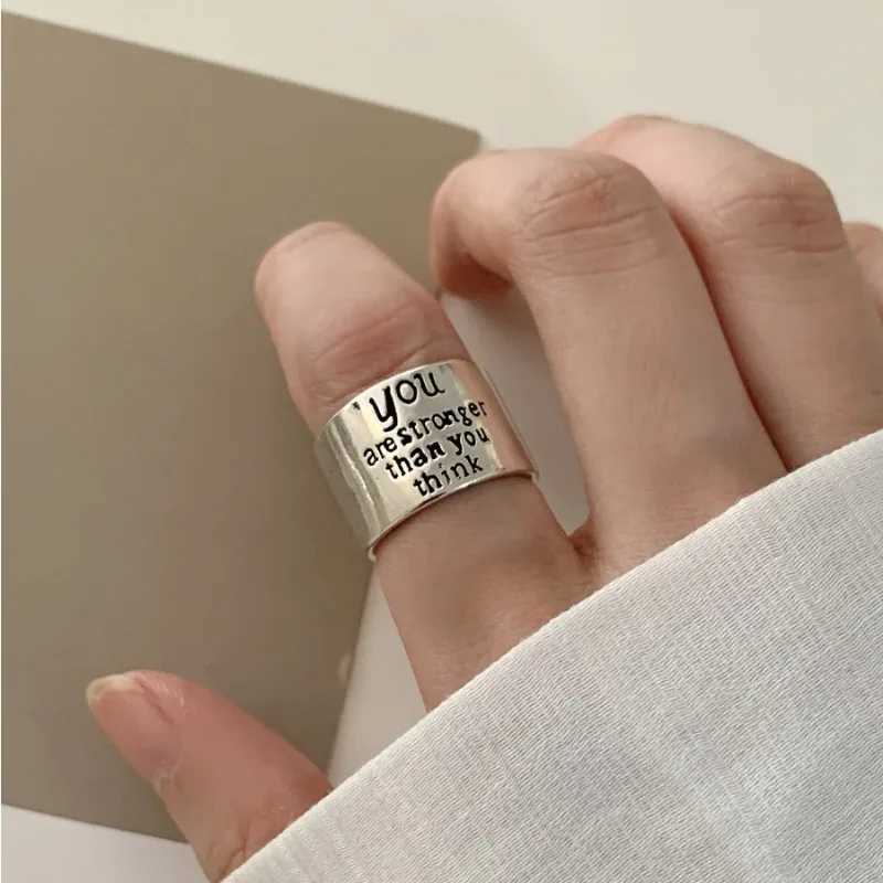 925 Sterling Silver Geometry Wide Edge Letter Hip-hop Adjustable Opening Rings for Women Fine Jewelry Minimalist Accessories H260327