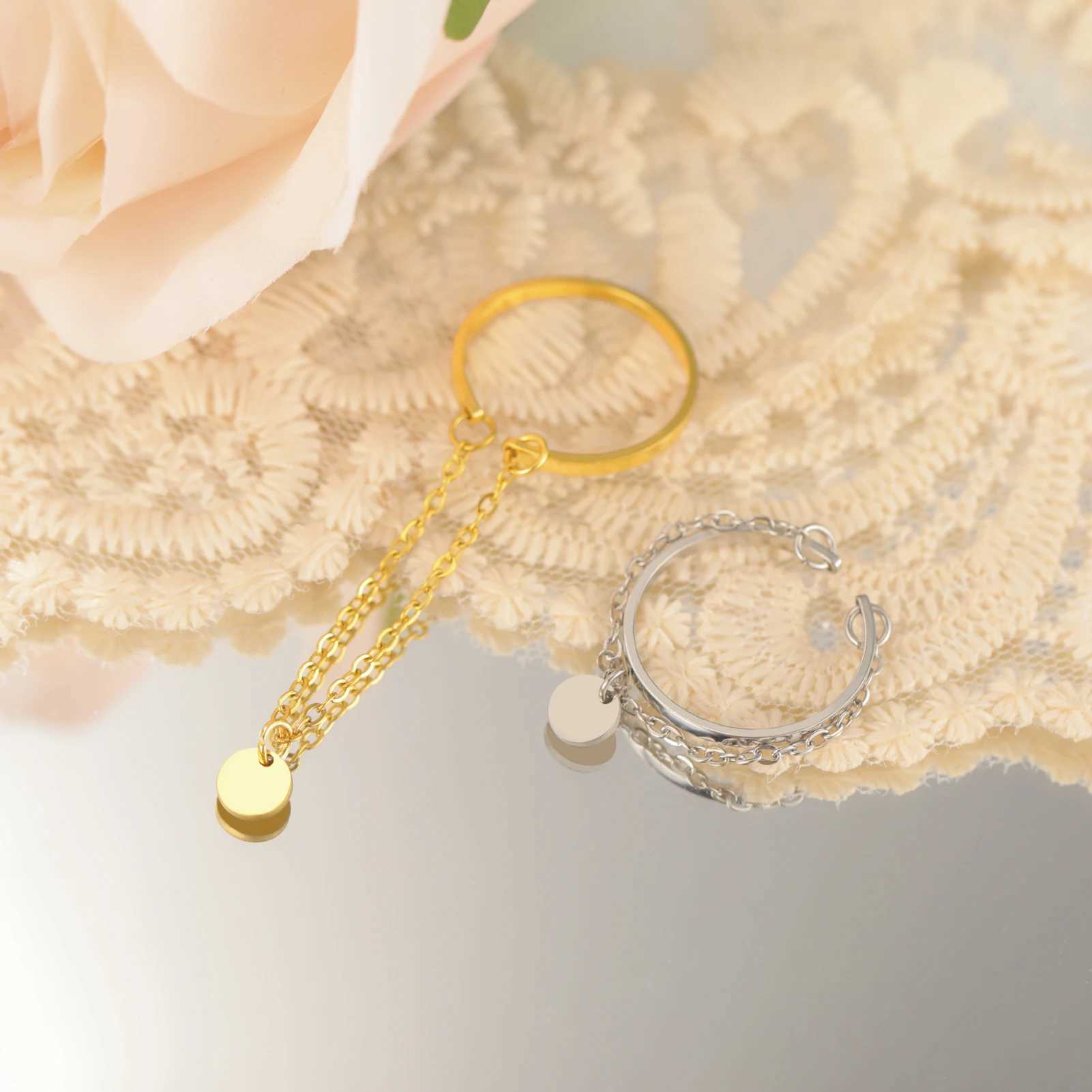 Lemegeton Open Ring for Couple Small Charm Jewelry Stainless Steel Chain Accessories Heart Zircon Beauty Fried Dough Twists New H260327