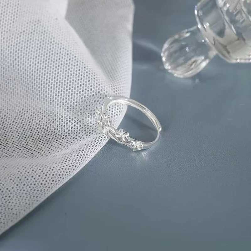 Real 925 Sterling Silver Double Layered Flowers Adjustable Ring For Women Cute Fine Jewelry Niche Design Plant Accessories H260327